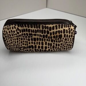 Stephanie Johnson Animal Print Makeup Bag Brown Tan Travel Pouch Zippered Case